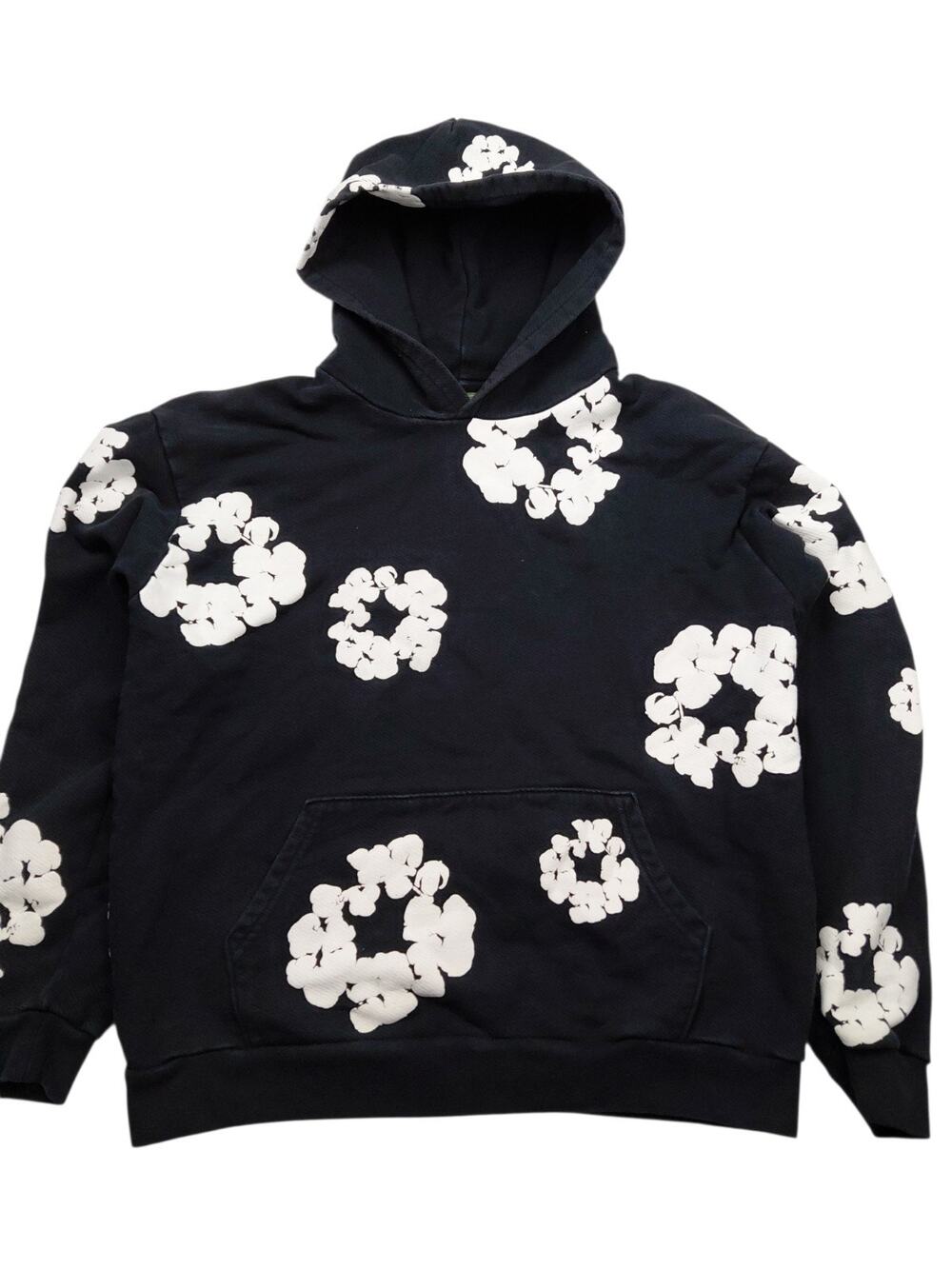DENIM TEARS Men's Pullover Hoodie Graphic Print Black/White Long Sleeve Large